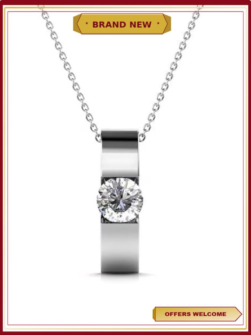 18k White Gold Plated Pendant Necklace with Swarovski Crystals for Women